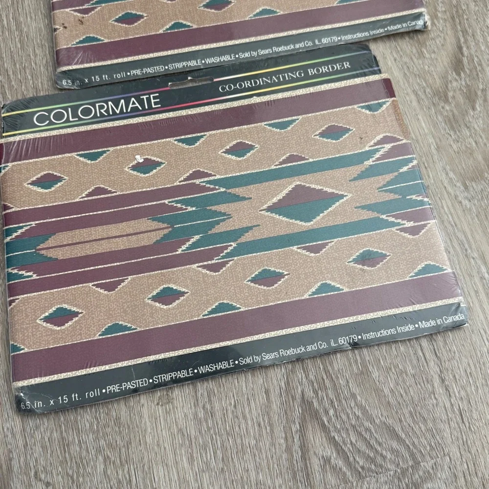 Vintage Colormate Southwestern Wallpaper Border 2 Rolls Teal Burgundy 1995 Sears